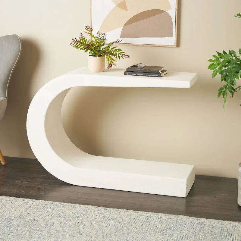 Tavolo Consolle a C con Piano in MDF, Bianco, 12L x 44P x 25H