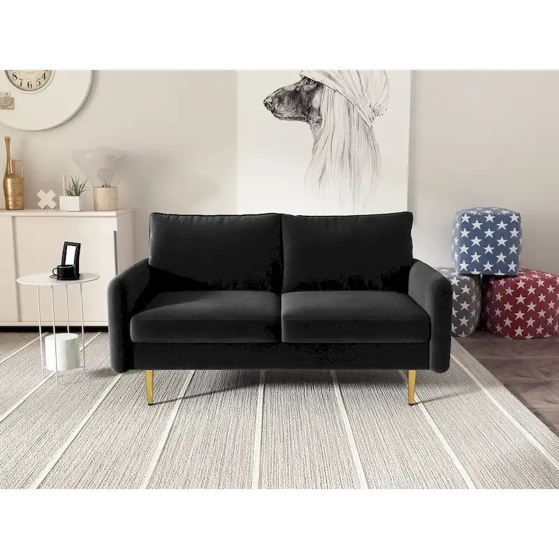 Divanetto con braccioli quadrati in velluto da 58"