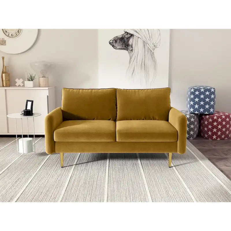 Divanetto con braccioli quadrati in velluto da 58"