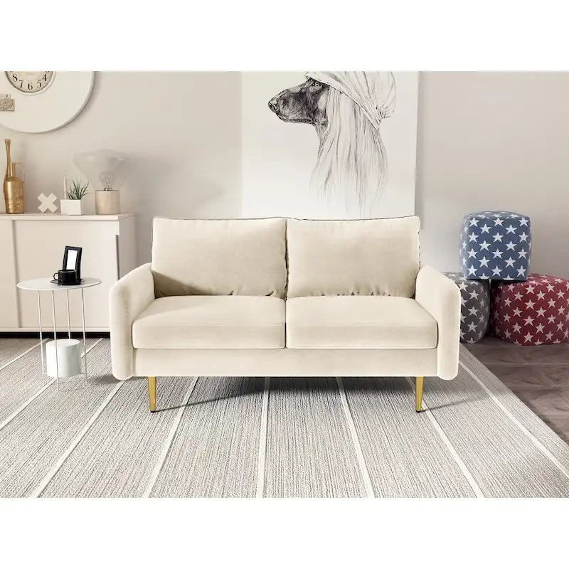 Divanetto con braccioli quadrati in velluto da 58"