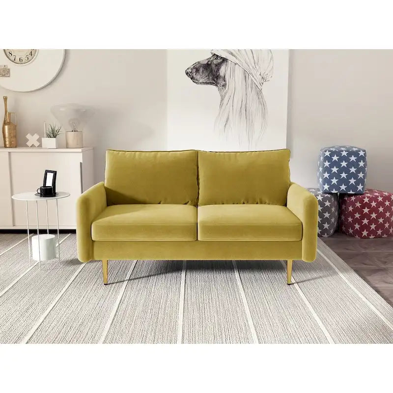 Divanetto con braccioli quadrati in velluto da 58"
