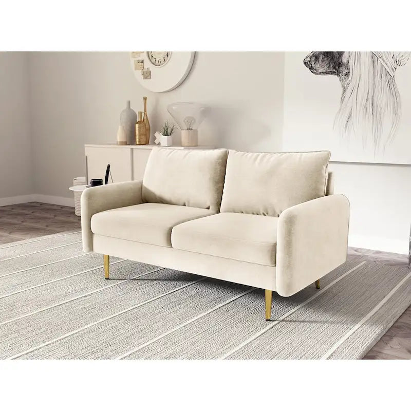 Divanetto con braccioli quadrati in velluto da 58"