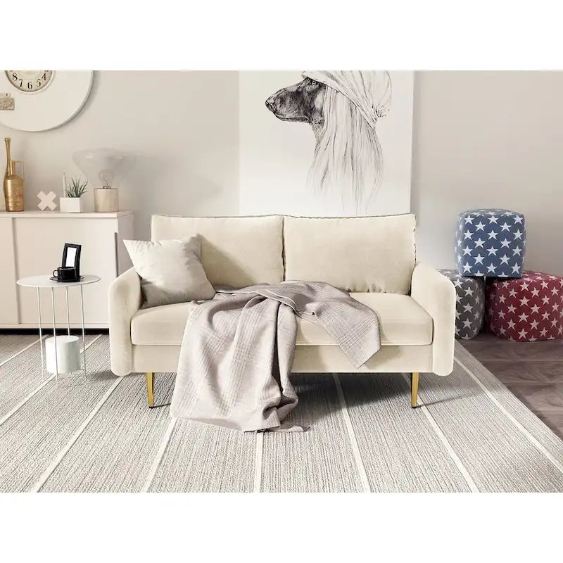 Divanetto con braccioli quadrati in velluto da 58"