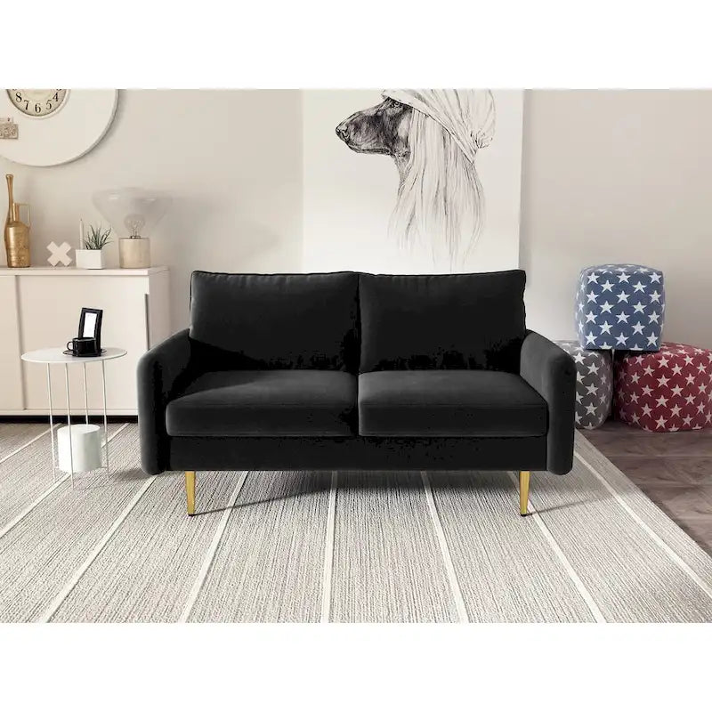 Divanetto con braccioli quadrati in velluto da 58"