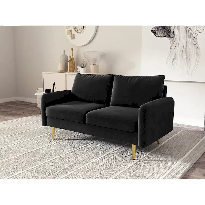 Divanetto con braccioli quadrati in velluto da 58"