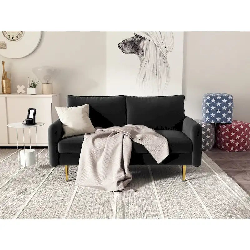 Divanetto con braccioli quadrati in velluto da 58"
