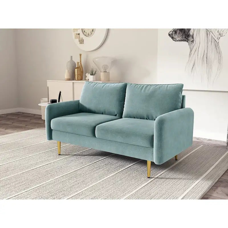 Divanetto con braccioli quadrati in velluto da 58"