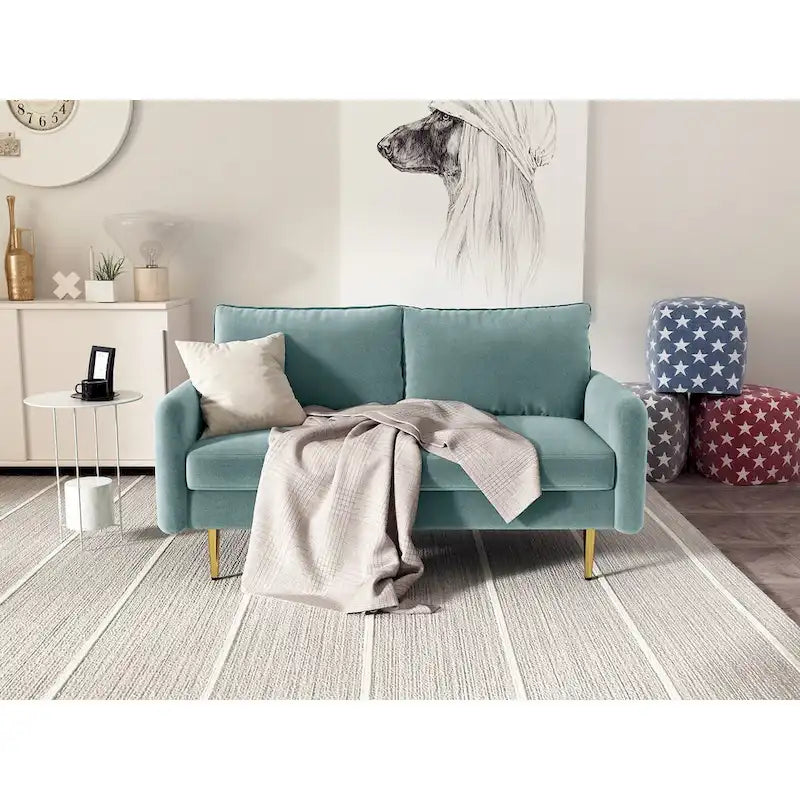 Divanetto con braccioli quadrati in velluto da 58"