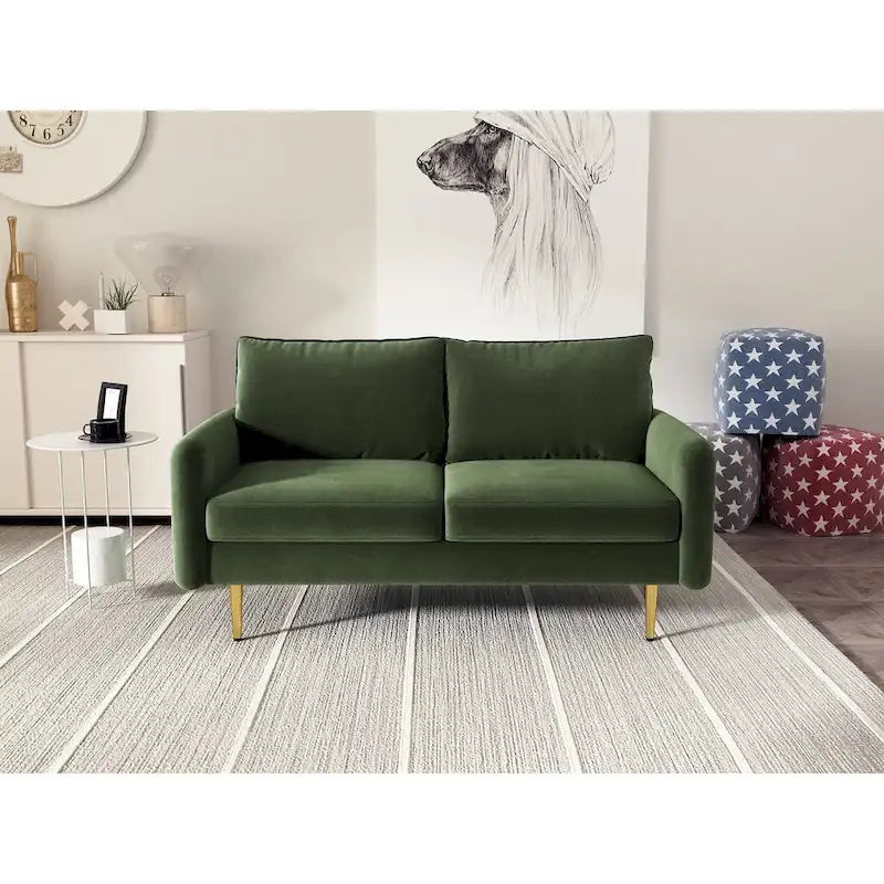 Divanetto con braccioli quadrati in velluto da 58"