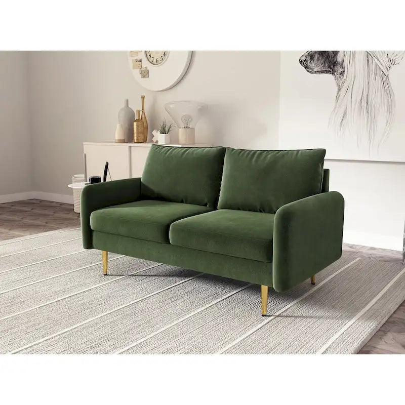 Divanetto con braccioli quadrati in velluto da 58"