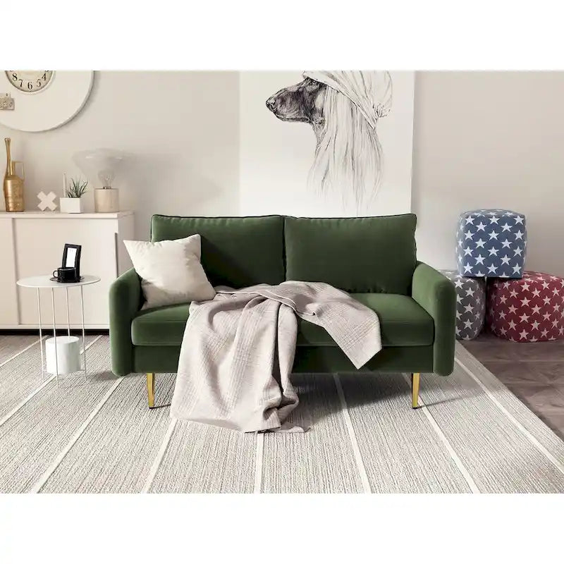 Divanetto con braccioli quadrati in velluto da 58"