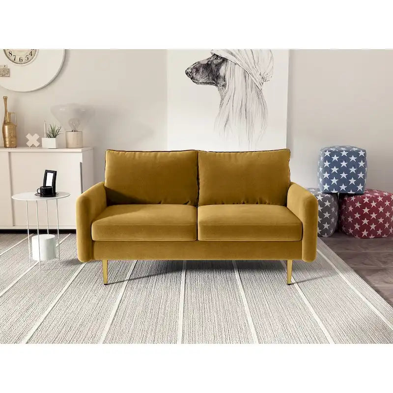Divanetto con braccioli quadrati in velluto da 58"