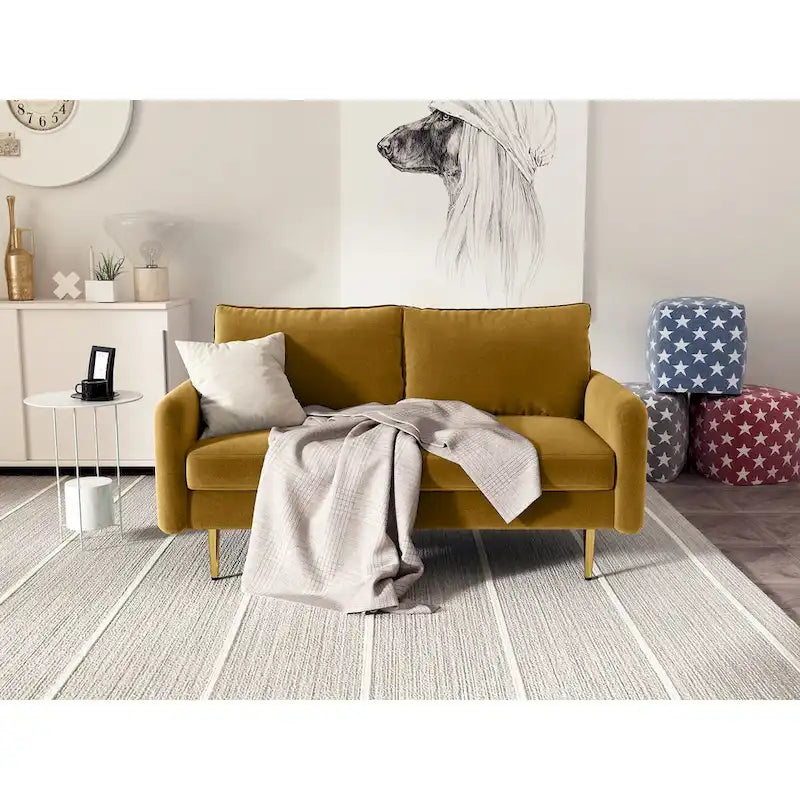 Divanetto con braccioli quadrati in velluto da 58"