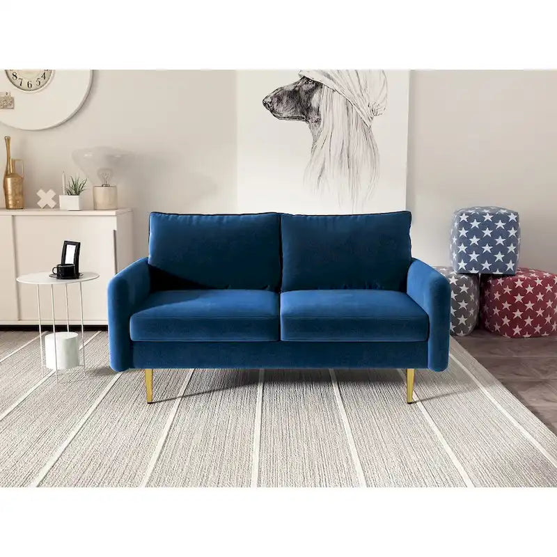 Divanetto con braccioli quadrati in velluto da 58"