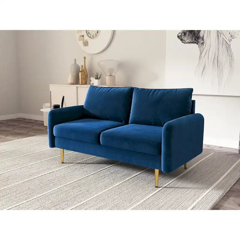 Divanetto con braccioli quadrati in velluto da 58"