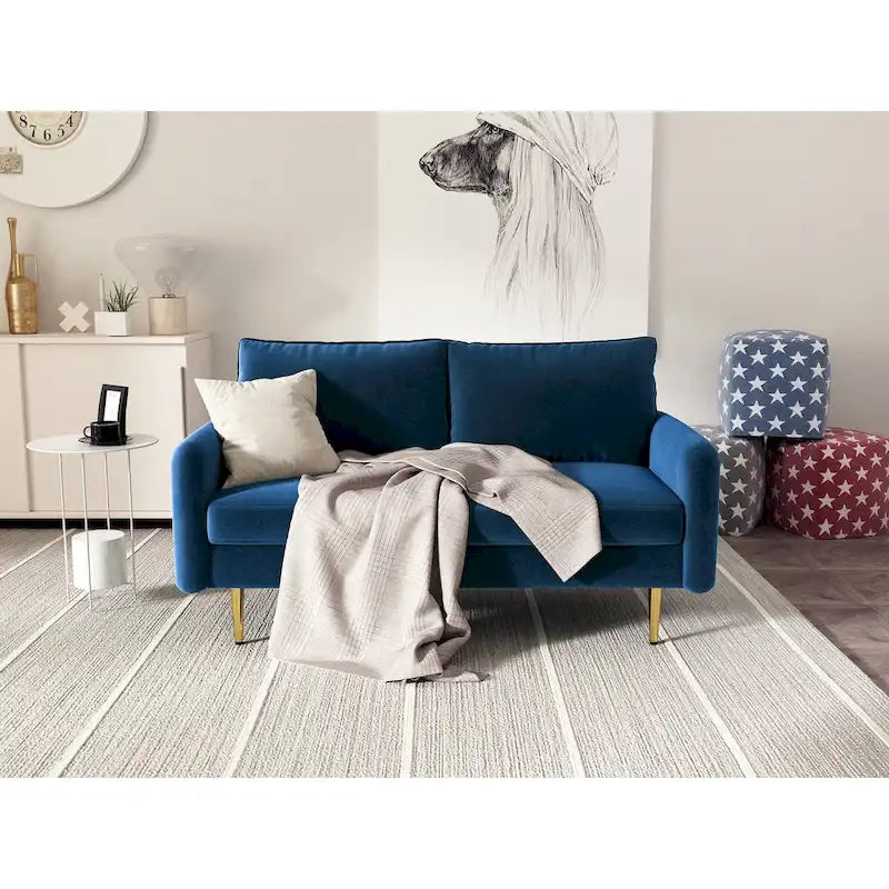 Divanetto con braccioli quadrati in velluto da 58"