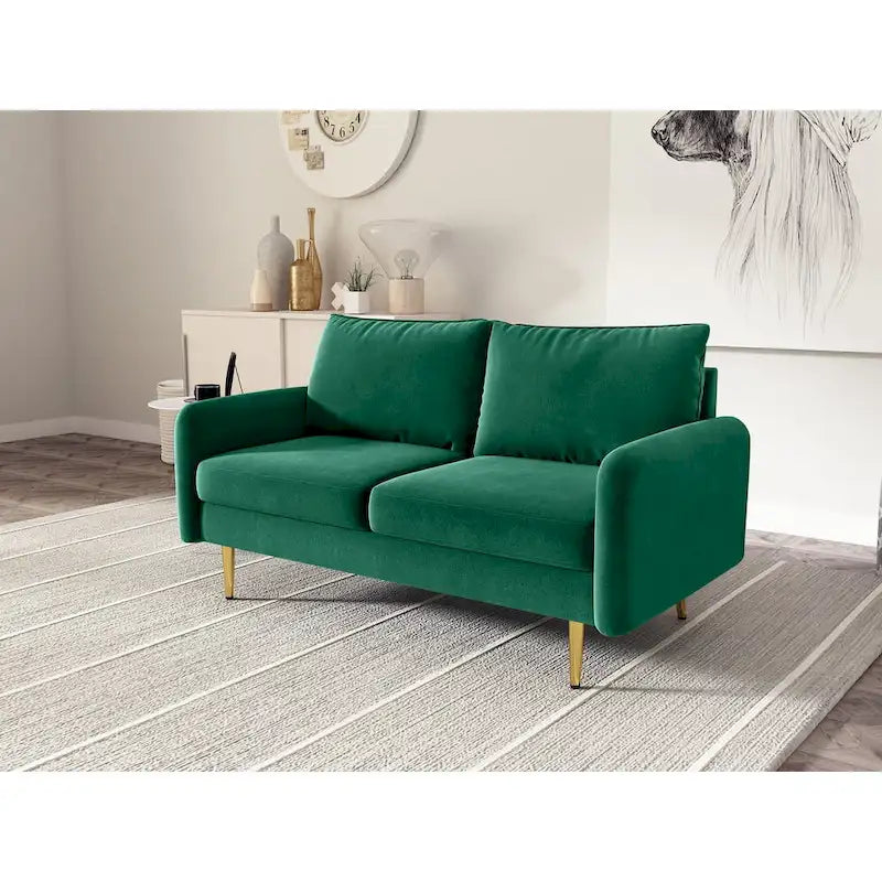 Divanetto con braccioli quadrati in velluto da 58"