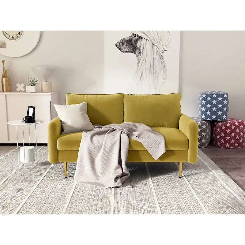 Divanetto con braccioli quadrati in velluto da 58"