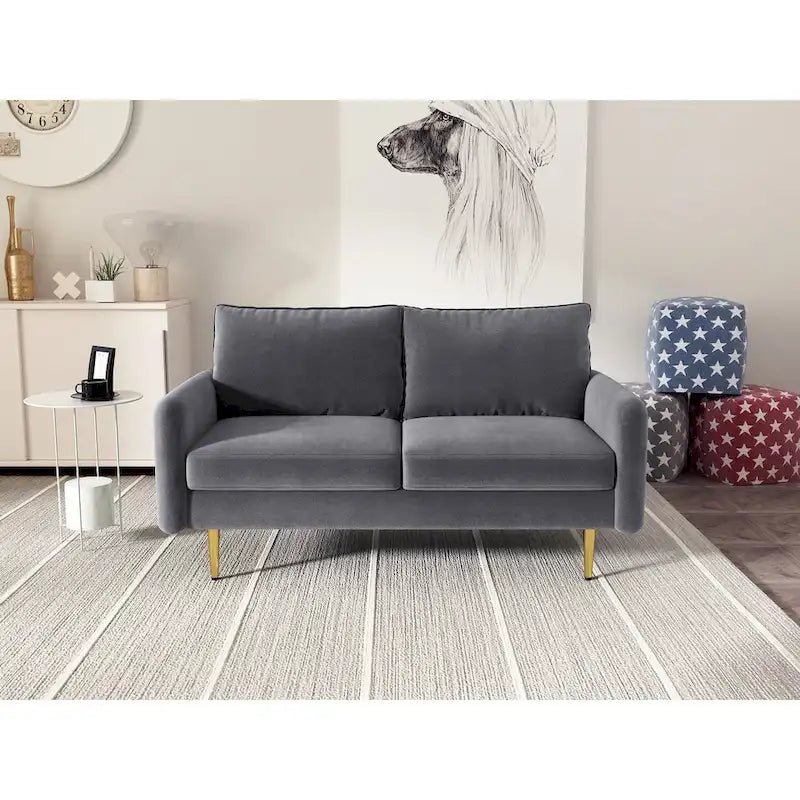 Divanetto con braccioli quadrati in velluto da 58"