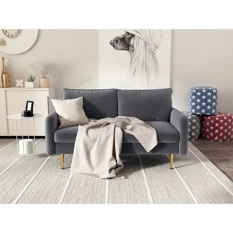 Divanetto con braccioli quadrati in velluto da 58"