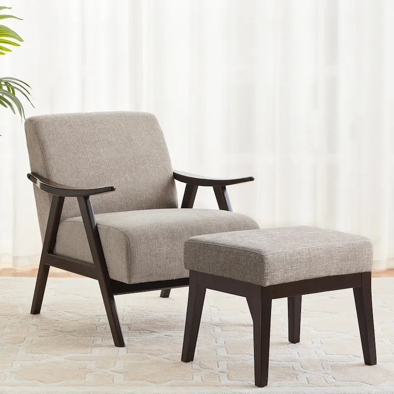 Poltrona Mid-Century Modern con Ottomana – Sedia Imbottita d'Appoggio