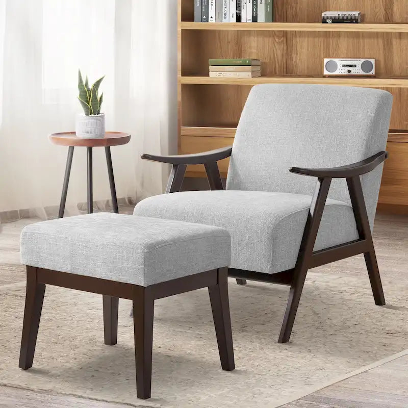 Poltrona Mid-Century Modern con Ottomana – Sedia Imbottita d'Appoggio