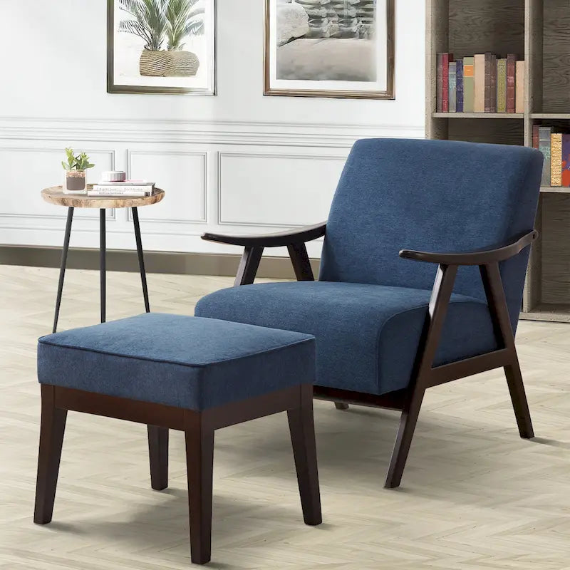 Poltrona Mid-Century Modern con Ottomana – Sedia Imbottita d'Appoggio