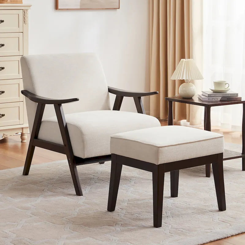 Poltrona Mid-Century Modern con Ottomana – Sedia Imbottita d'Appoggio