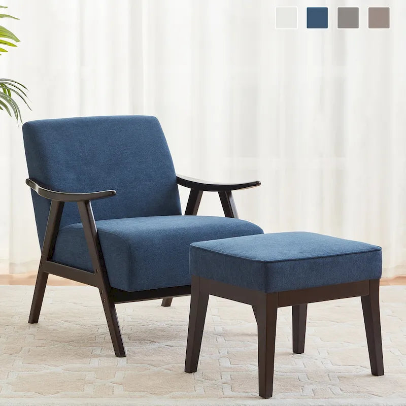 Poltrona Mid-Century Modern con Ottomana – Sedia Imbottita d'Appoggio