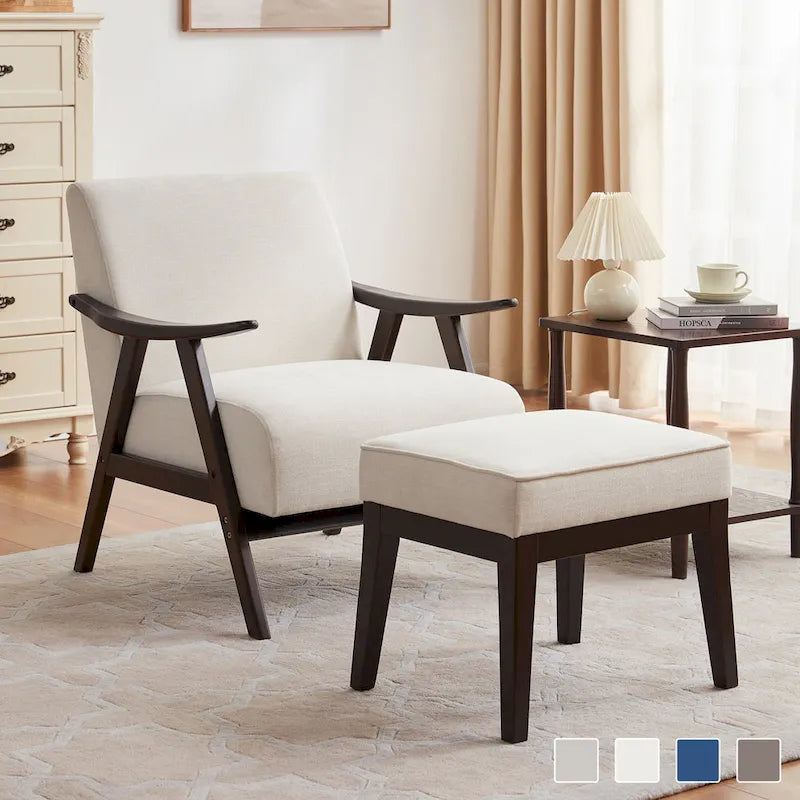 Poltrona Mid-Century Modern con Ottomana – Sedia Imbottita d'Appoggio