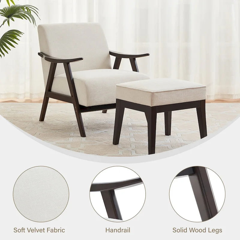 Poltrona Mid-Century Modern con Ottomana – Sedia Imbottita d'Appoggio