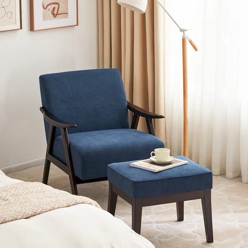 Poltrona Mid-Century Modern con Ottomana – Sedia Imbottita d'Appoggio