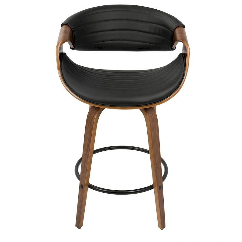 Sgabello da bancone in similpelle con gambe in legno curvato e poggiapiedi rotondo (set da 2)