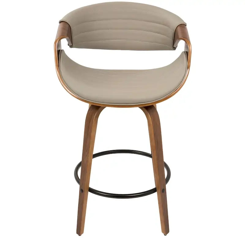 Sgabello da bancone in similpelle con gambe in legno curvato e poggiapiedi rotondo (set da 2)