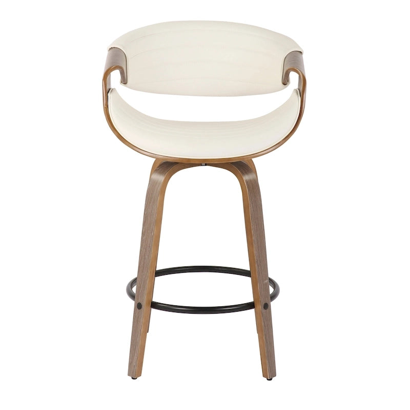 Sgabello da bancone in similpelle con gambe in legno curvato e poggiapiedi rotondo (set da 2)