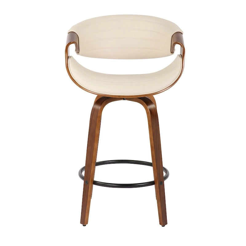 Sgabello da bancone in similpelle con gambe in legno curvato e poggiapiedi rotondo (set da 2)