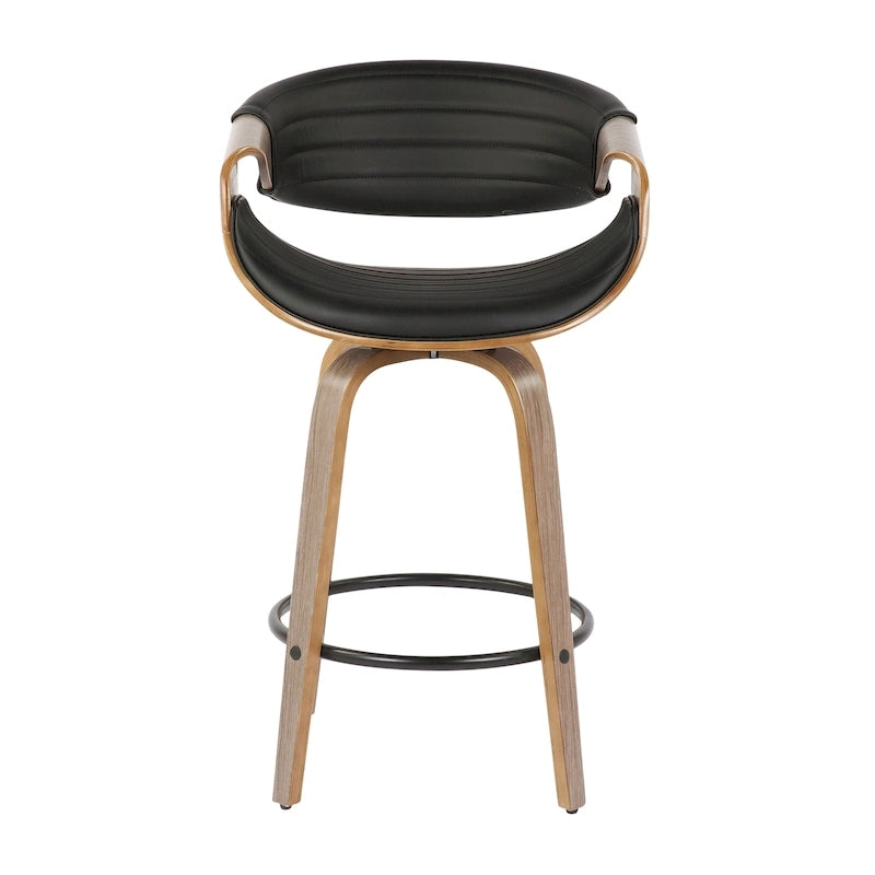 Sgabello da bancone in similpelle con gambe in legno curvato e poggiapiedi rotondo (set da 2)