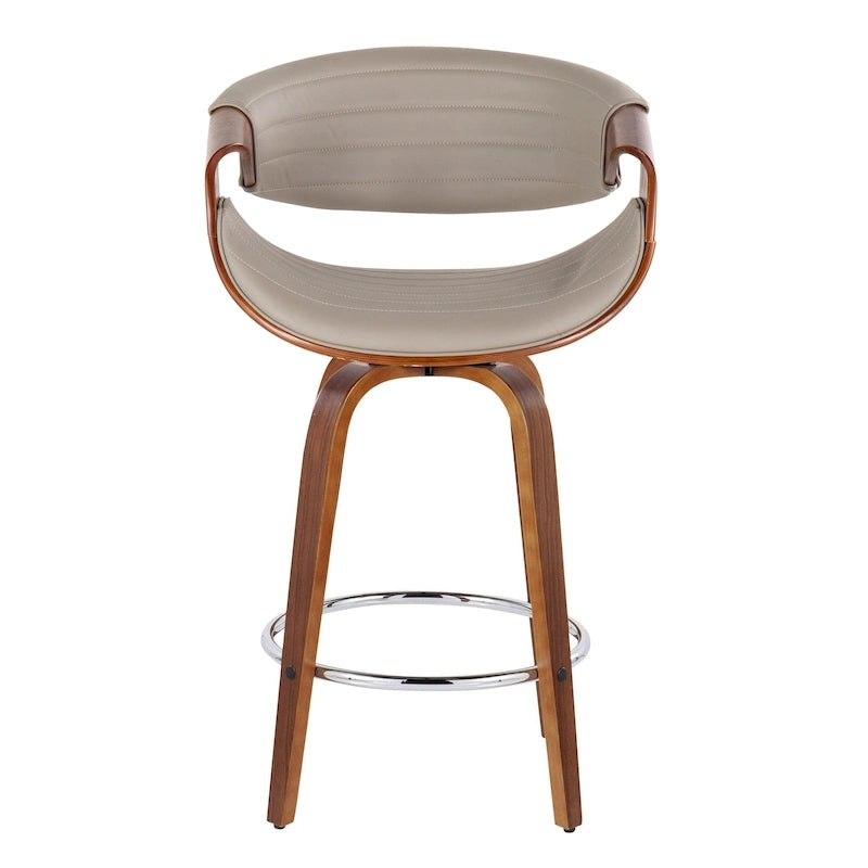 Sgabello da bancone in similpelle con gambe in legno curvato e poggiapiedi rotondo (set da 2)