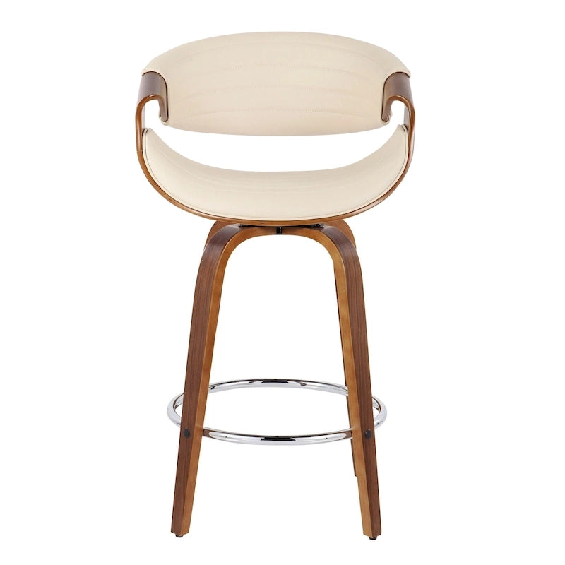 Sgabello da bancone in similpelle con gambe in legno curvato e poggiapiedi rotondo (set da 2)