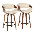 Sgabello da bancone in similpelle con gambe in legno curvato e poggiapiedi rotondo (set da 2)