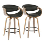 Sgabello da bancone in similpelle con gambe in legno curvato e poggiapiedi rotondo (set da 2)