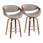 Sgabello da bancone in similpelle con gambe in legno curvato e poggiapiedi rotondo (set da 2)