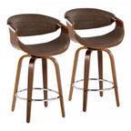 Sgabello da bancone in similpelle con gambe in legno curvato e poggiapiedi rotondo (set da 2)