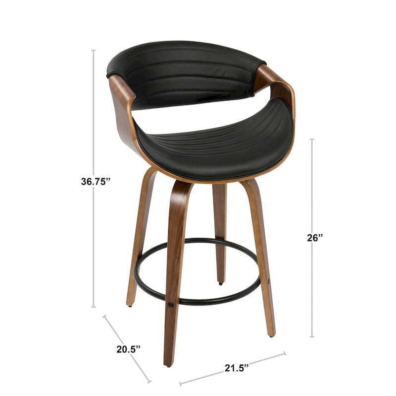 Sgabello da bancone in similpelle con gambe in legno curvato e poggiapiedi rotondo (set da 2)