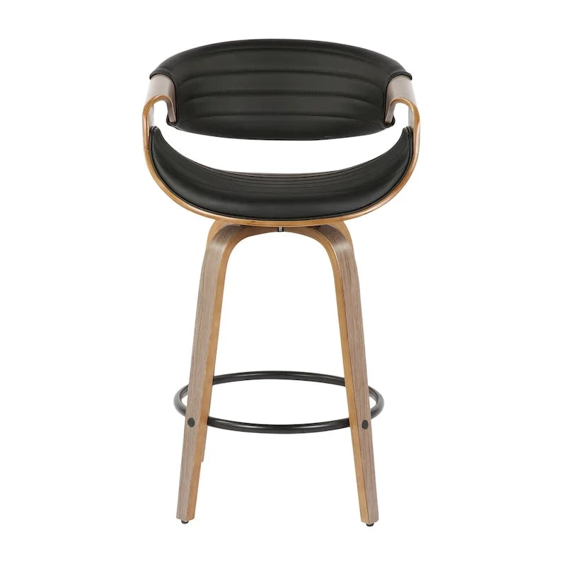 Sgabello da bancone in similpelle con gambe in legno curvato e poggiapiedi rotondo (set da 2)