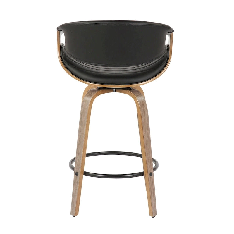 Sgabello da bancone in similpelle con gambe in legno curvato e poggiapiedi rotondo (set da 2)