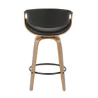 Sgabello da bancone in similpelle con gambe in legno curvato e poggiapiedi rotondo (set da 2)