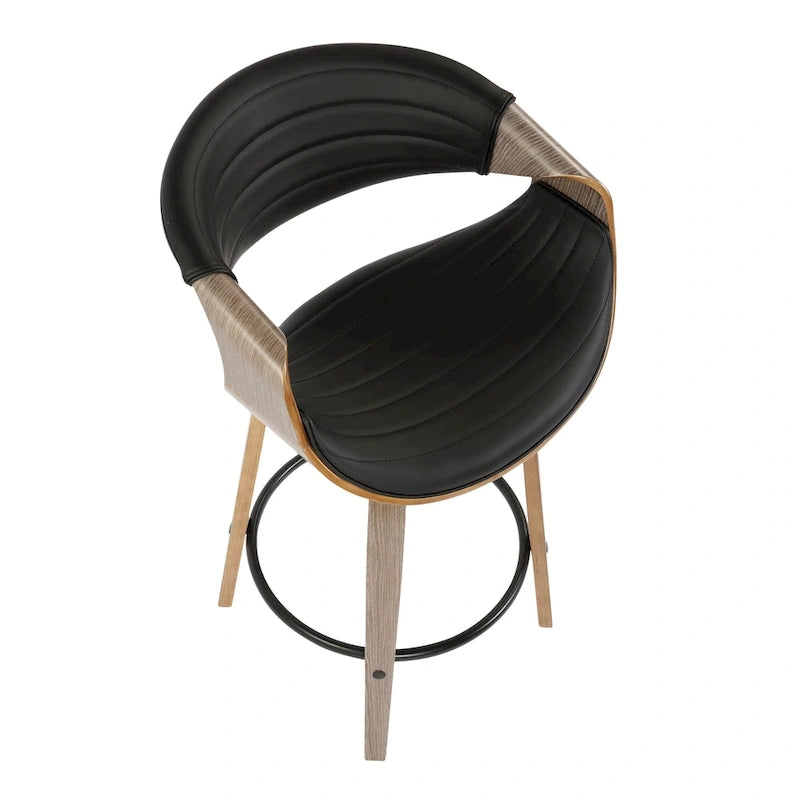Sgabello da bancone in similpelle con gambe in legno curvato e poggiapiedi rotondo (set da 2)