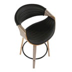 Sgabello da bancone in similpelle con gambe in legno curvato e poggiapiedi rotondo (set da 2)