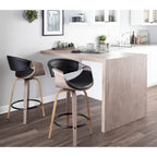 Sgabello da bancone in similpelle con gambe in legno curvato e poggiapiedi rotondo (set da 2)